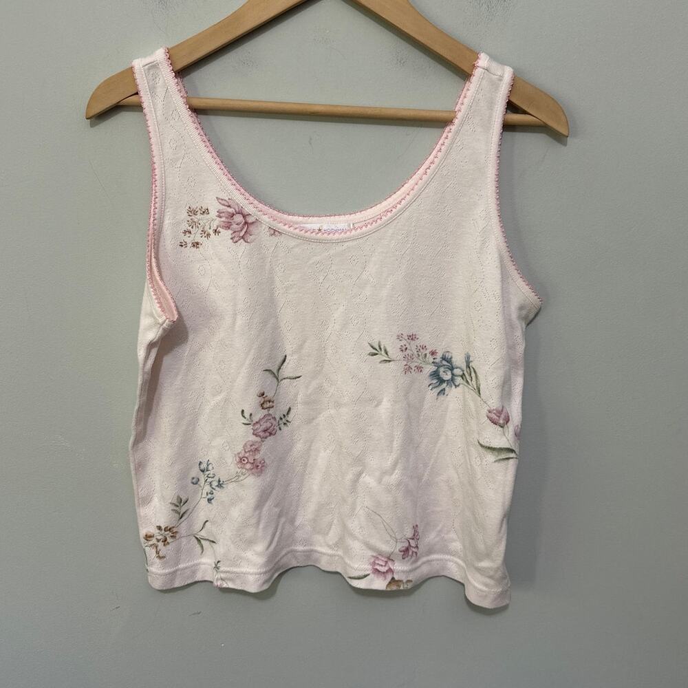 Vintage Carole Hochman Tank Top Womens Medium Pink Floral Eyelet Cottage Lounge